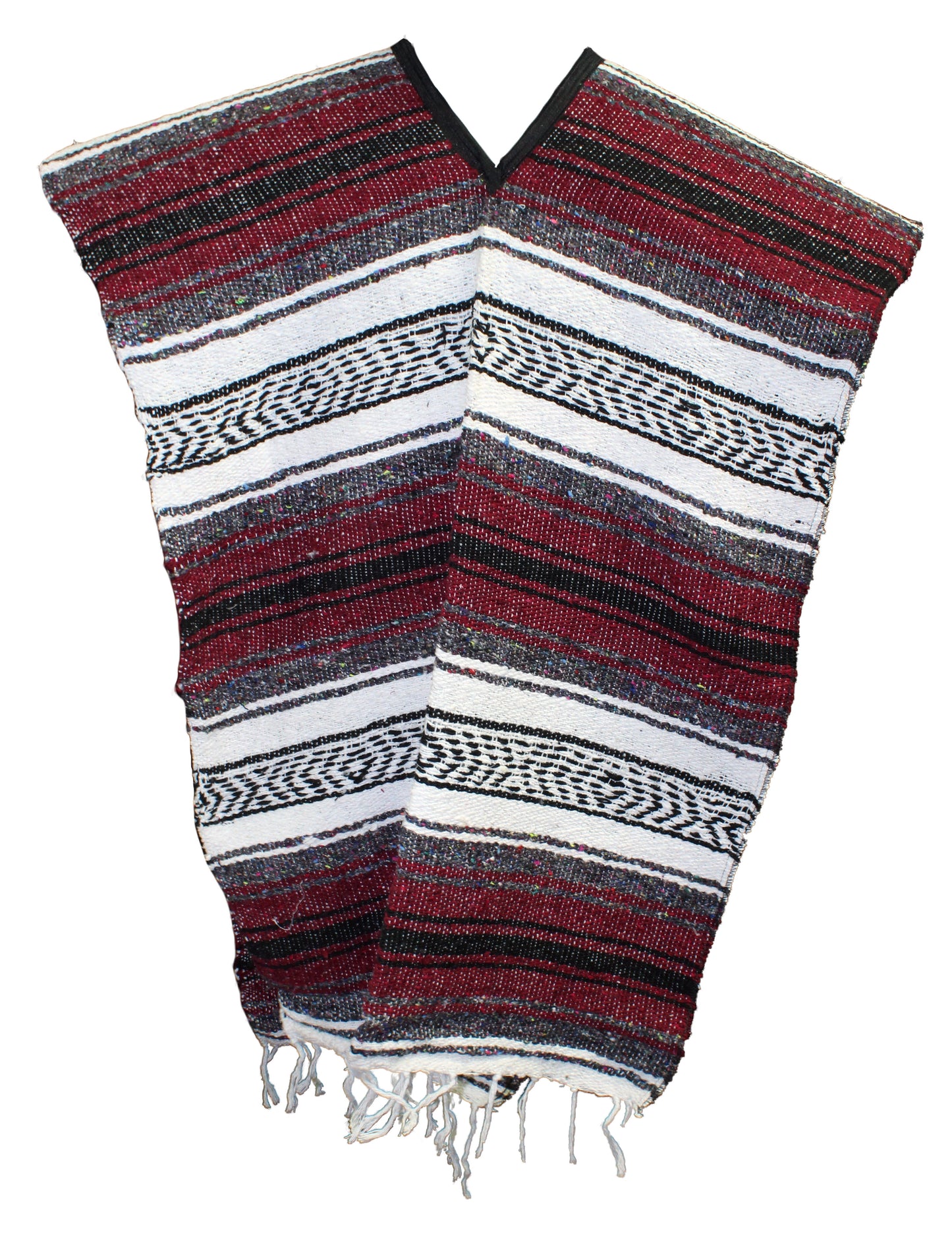 SIDREY Traditional Mexican Poncho - Burgundy