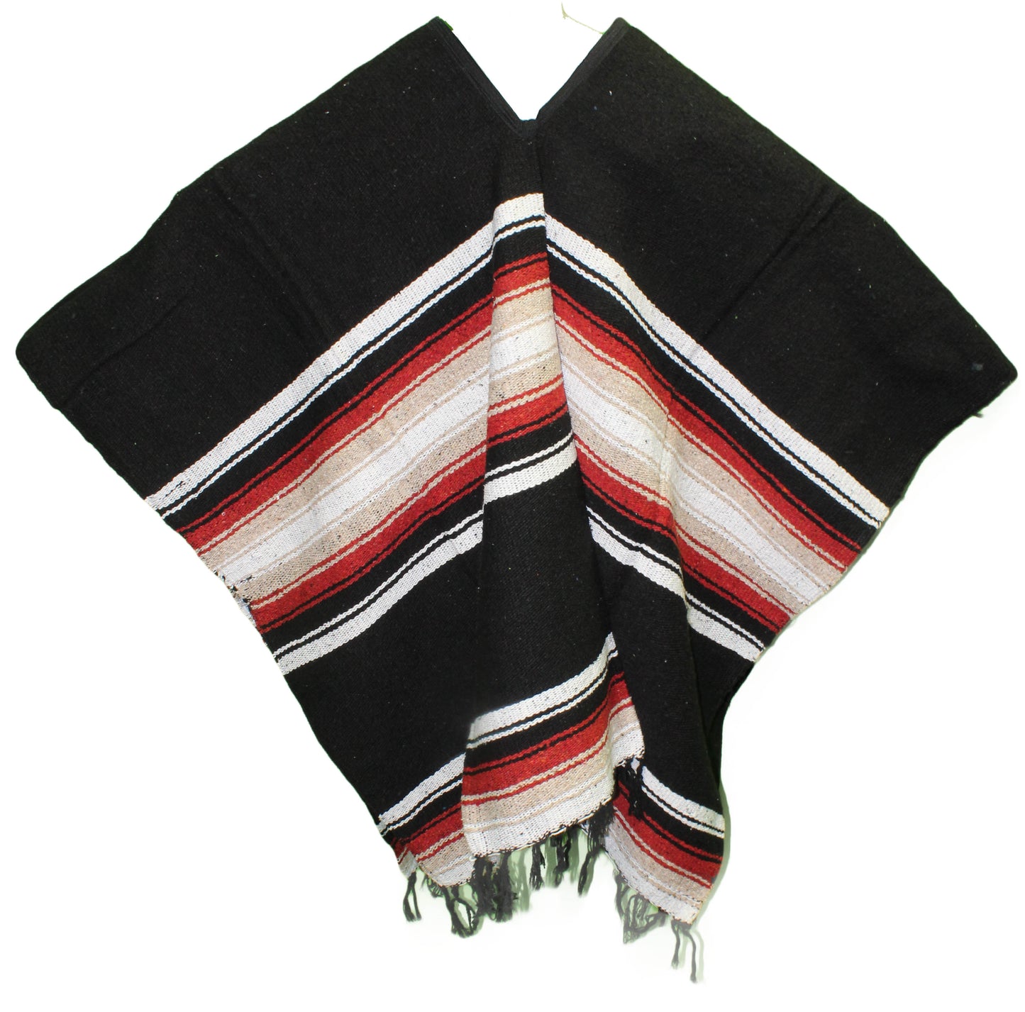 Wide Western Mexican Poncho - Black/Tan