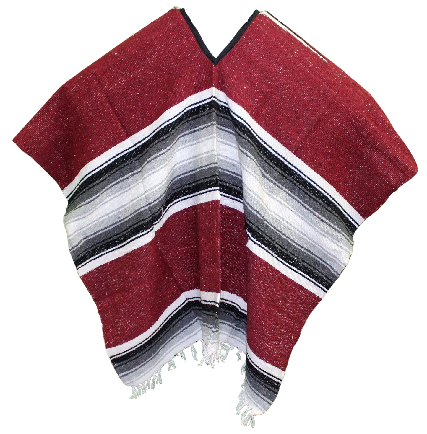 Wide Western Mexican Poncho - Burgundy