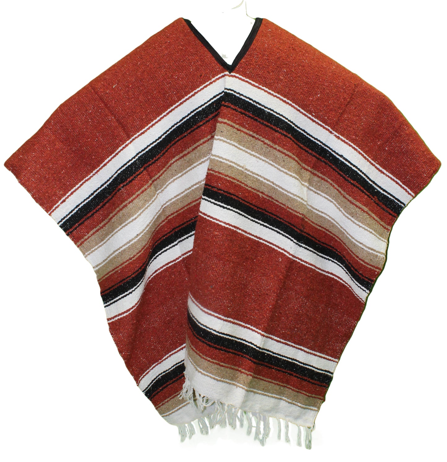 Wide Western Mexican Poncho - Burnt Orange/Tan