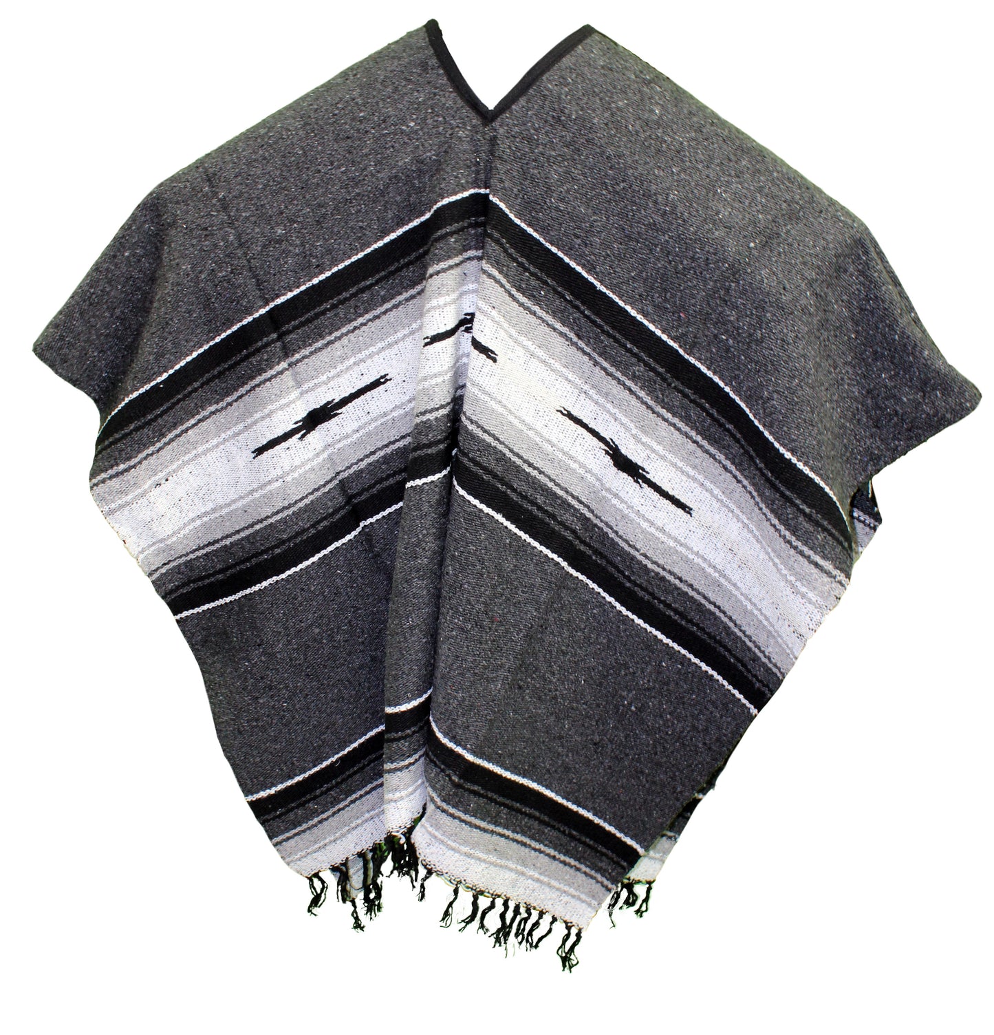 Wide Western Mexican Poncho - Dark Gray
