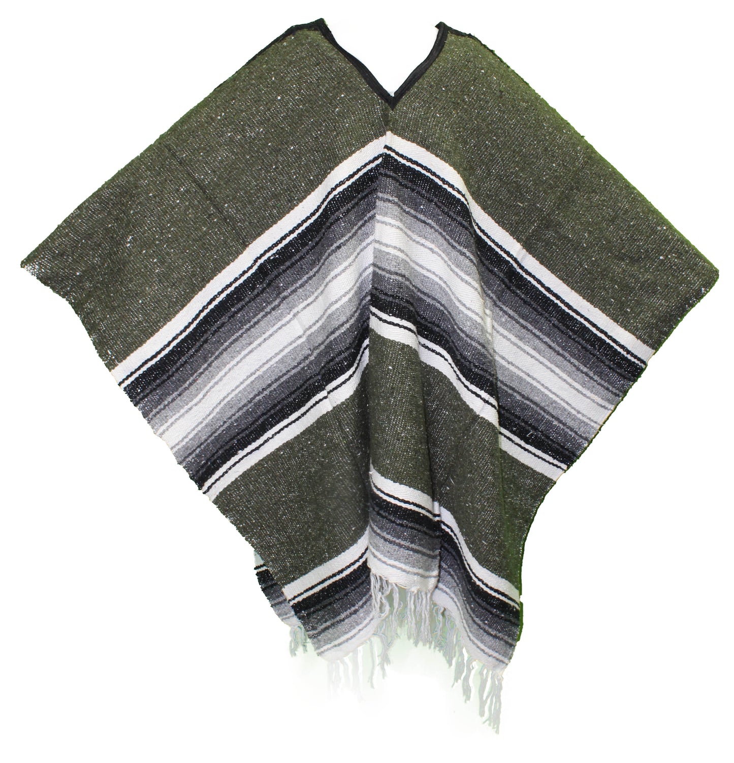 Wide Western Mexican Poncho - Dark Green/Gray