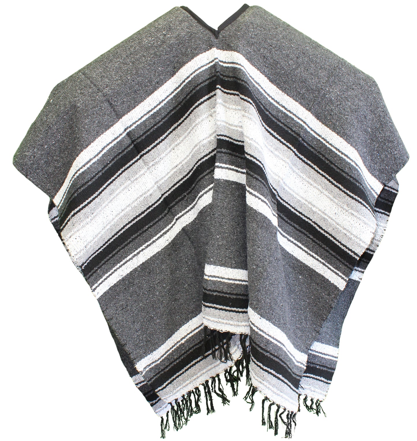 Wide Western Mexican Poncho - Light Gray