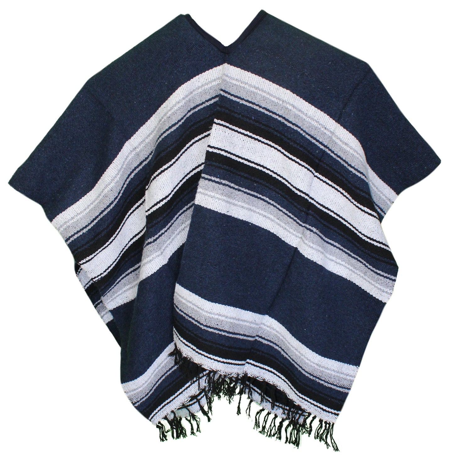 Wide Western Mexican Poncho - Navy Blue