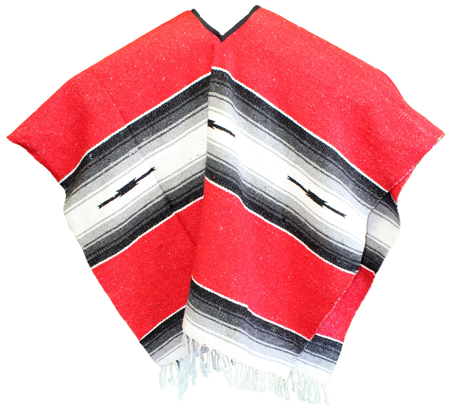 Wide Western Mexican Poncho - Red