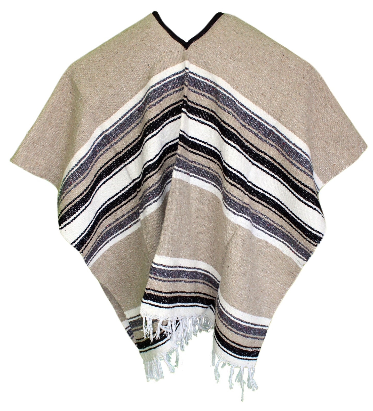 Wide Western Mexican Poncho - Light Brown