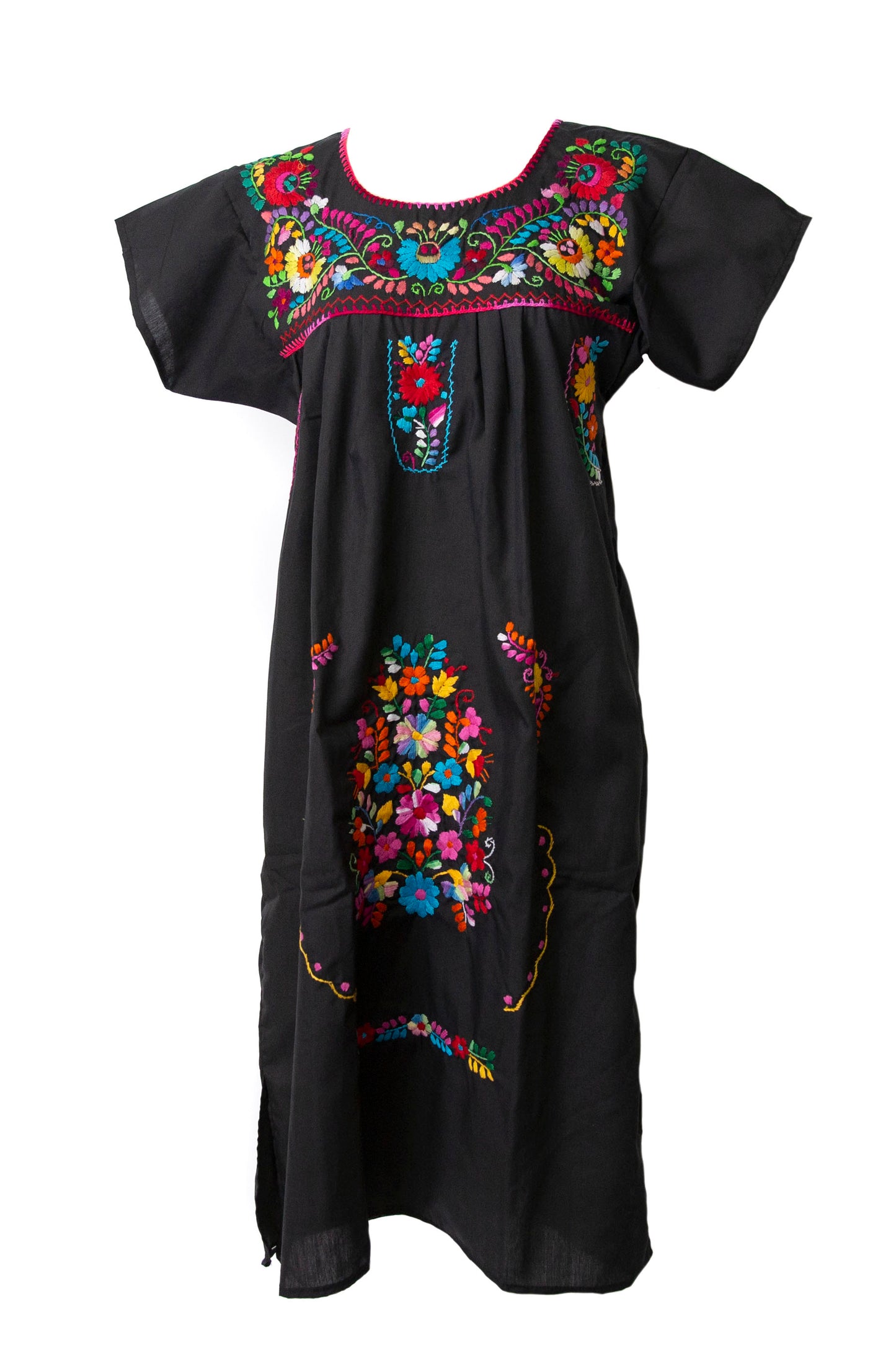 Mexican Embroidered Pueblo Dress - Black