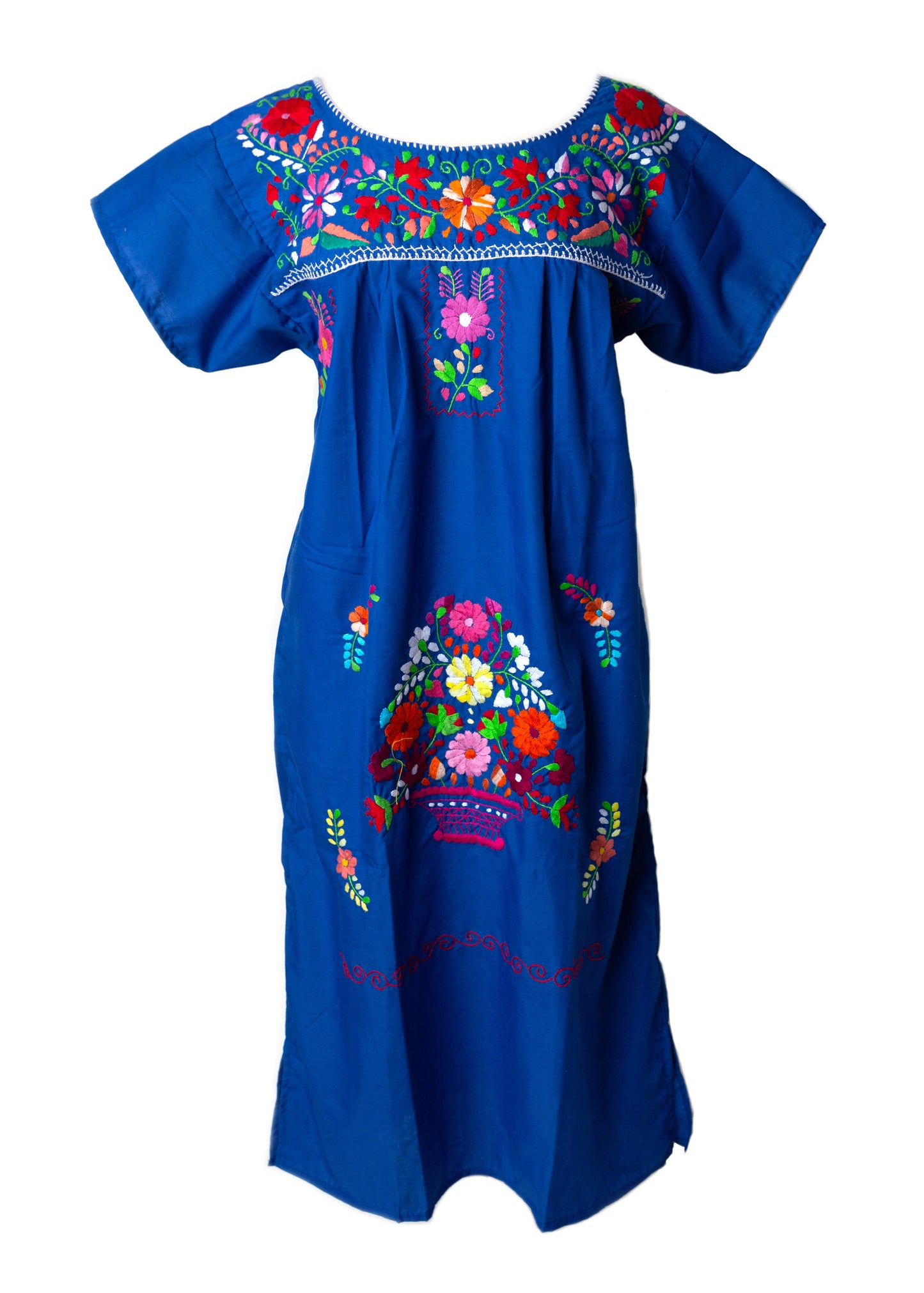 Mexican Embroidered Pueblo Dress - Royal Blue