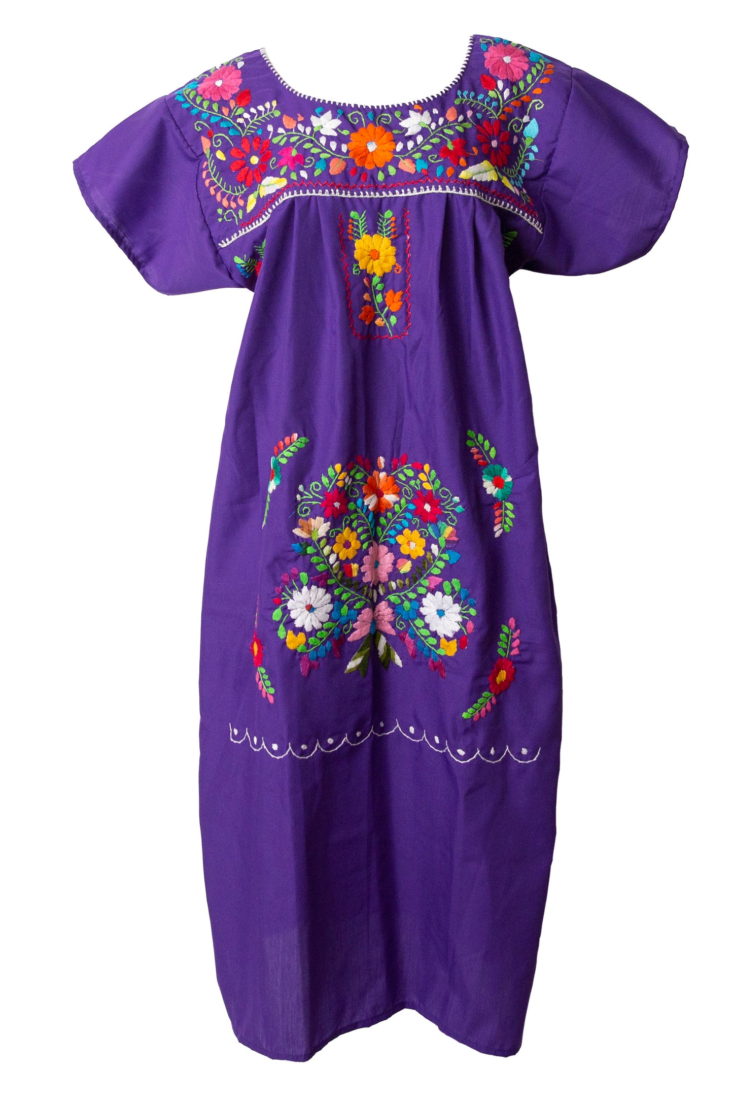 Mexican Embroidered Pueblo Dress - Purple