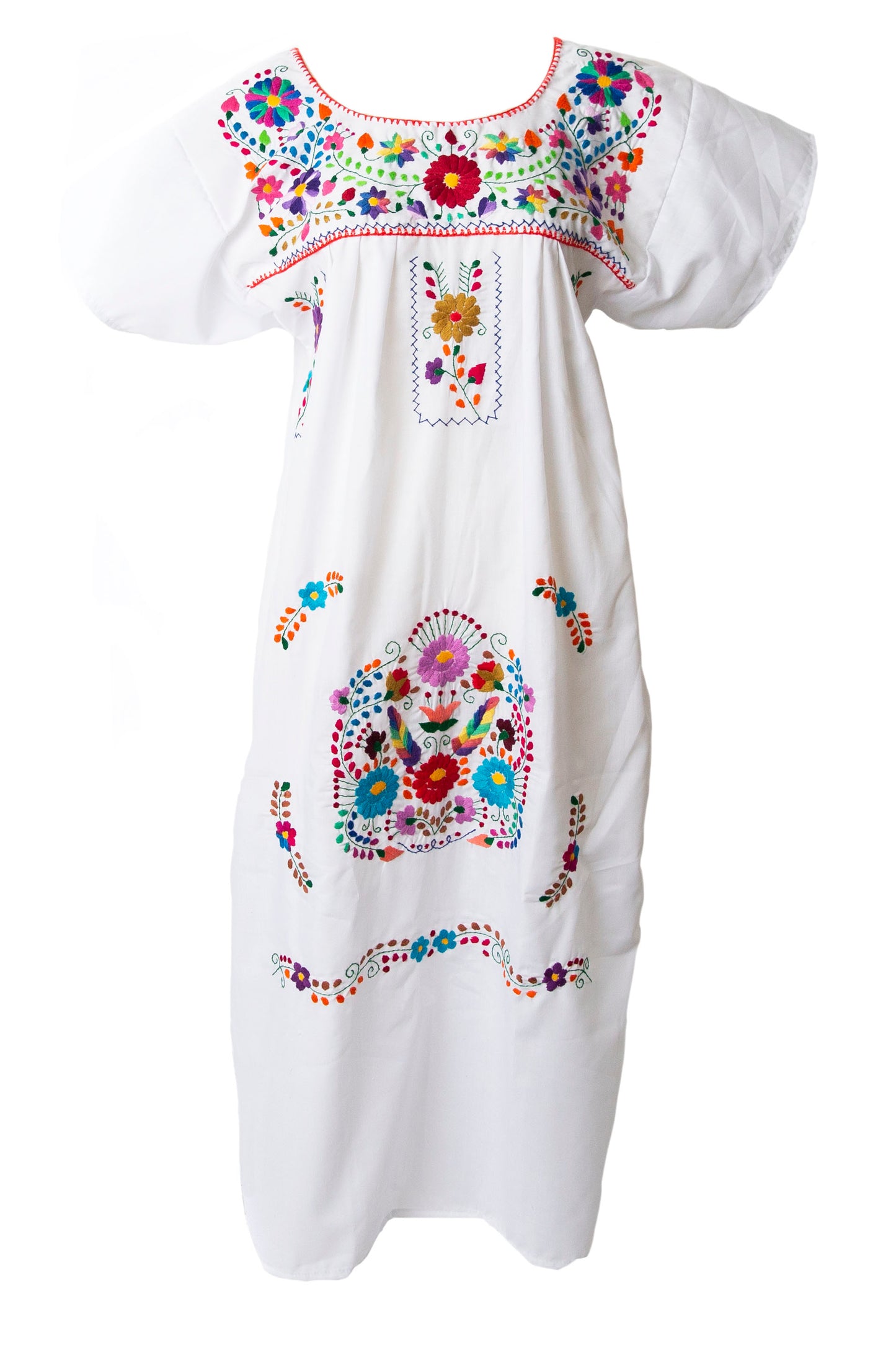 Mexican Embroidered Pueblo Dress - White