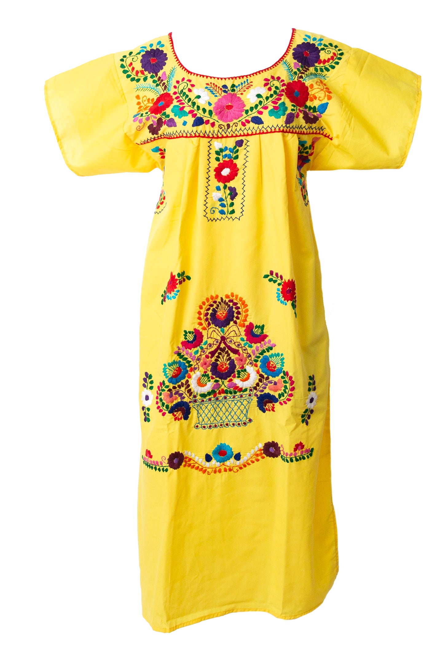 Mexican Embroidered Pueblo Dress - Yellow