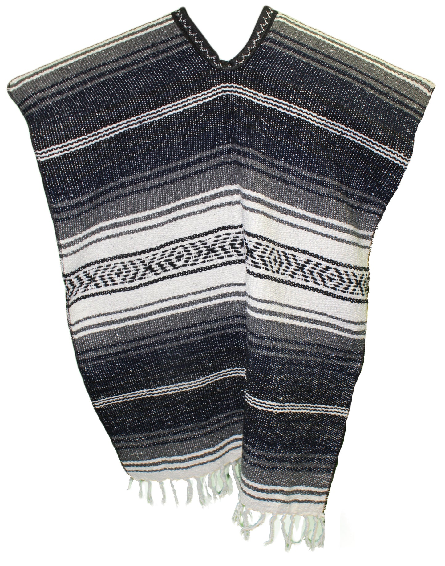 SIDREY Traditional Mexican Poncho - Navy Blue