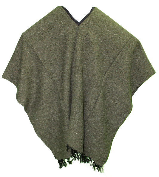 Wide Western Mexican Poncho - Solid Dark Green