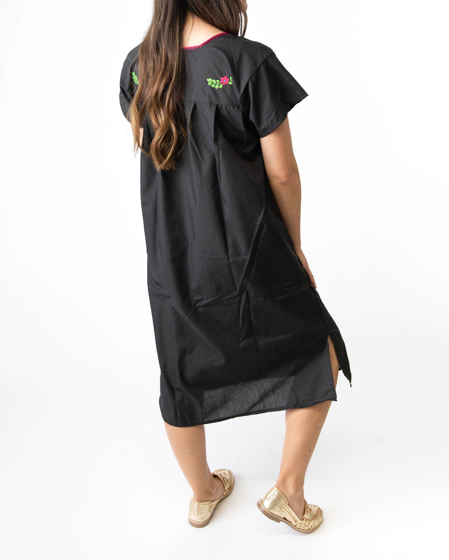 Mexican Embroidered Pueblo Dress - Black