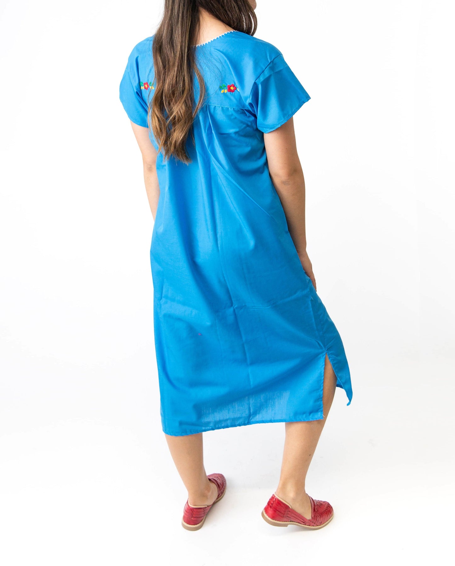 Mexican Embroidered Pueblo Dress - Turquoise