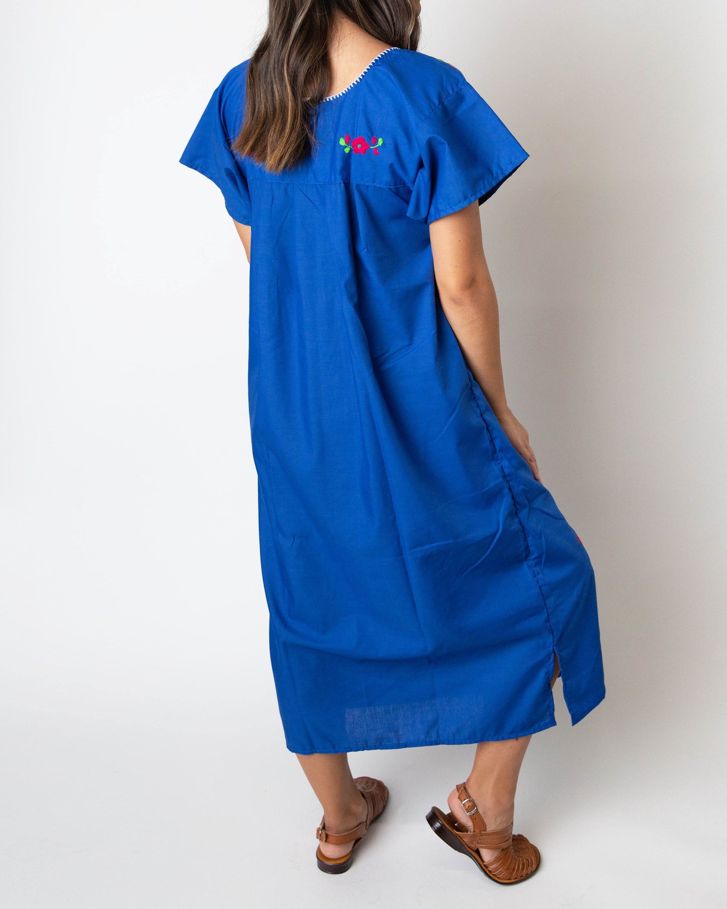 Mexican Embroidered Pueblo Dress - Royal Blue