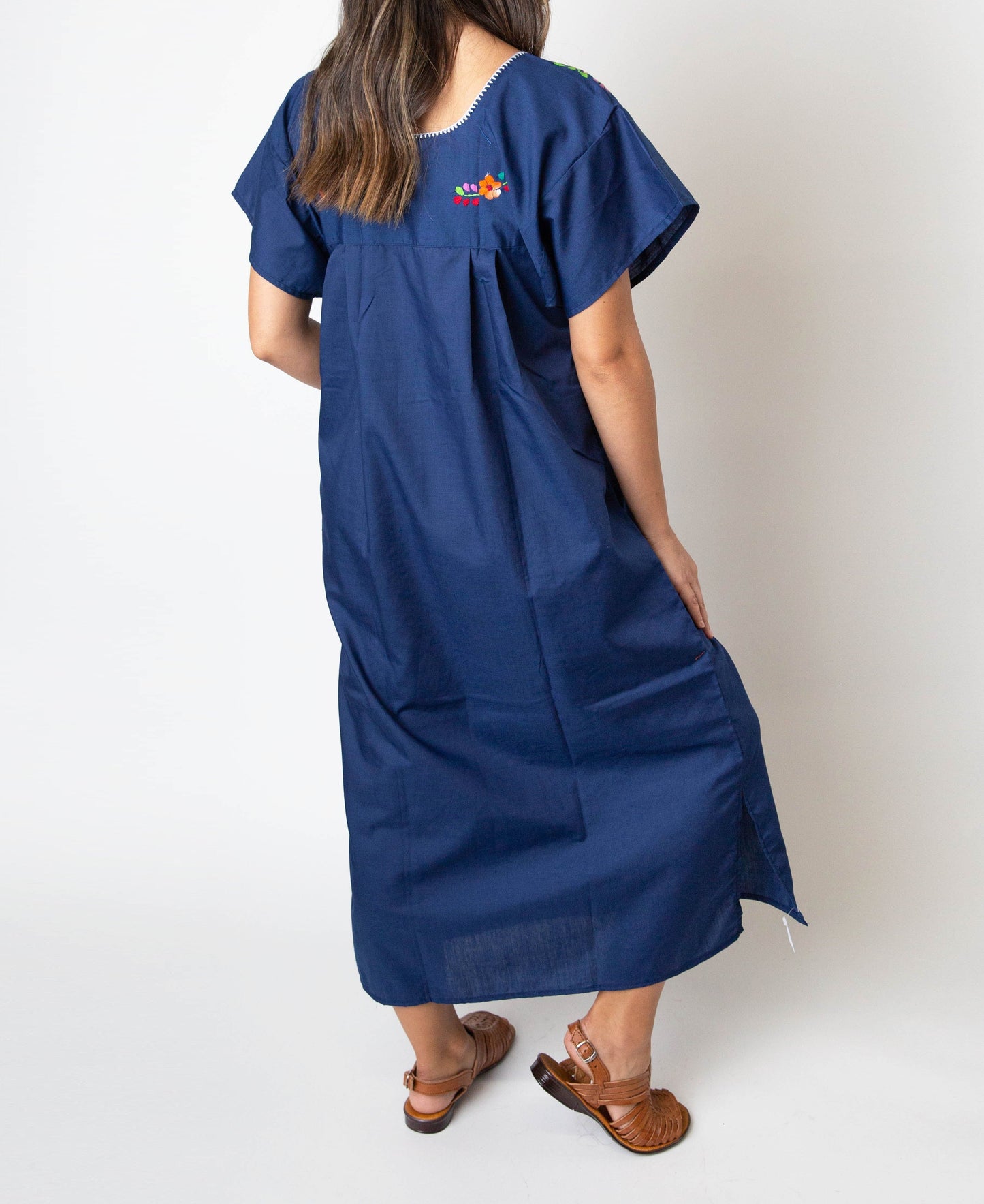Mexican Embroidered Pueblo Dress - Navy Blue