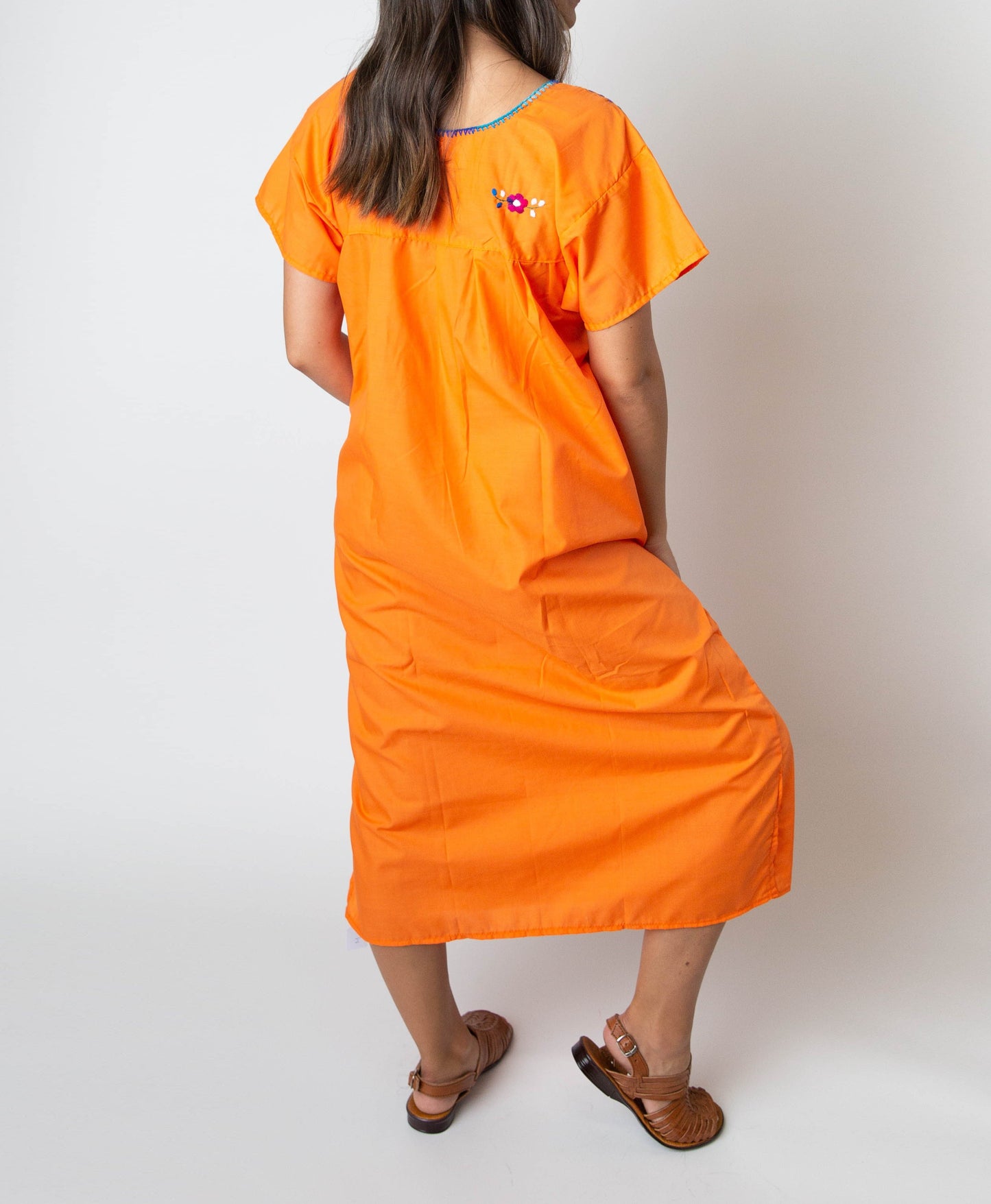 Mexican Embroidered Pueblo Dress - Orange