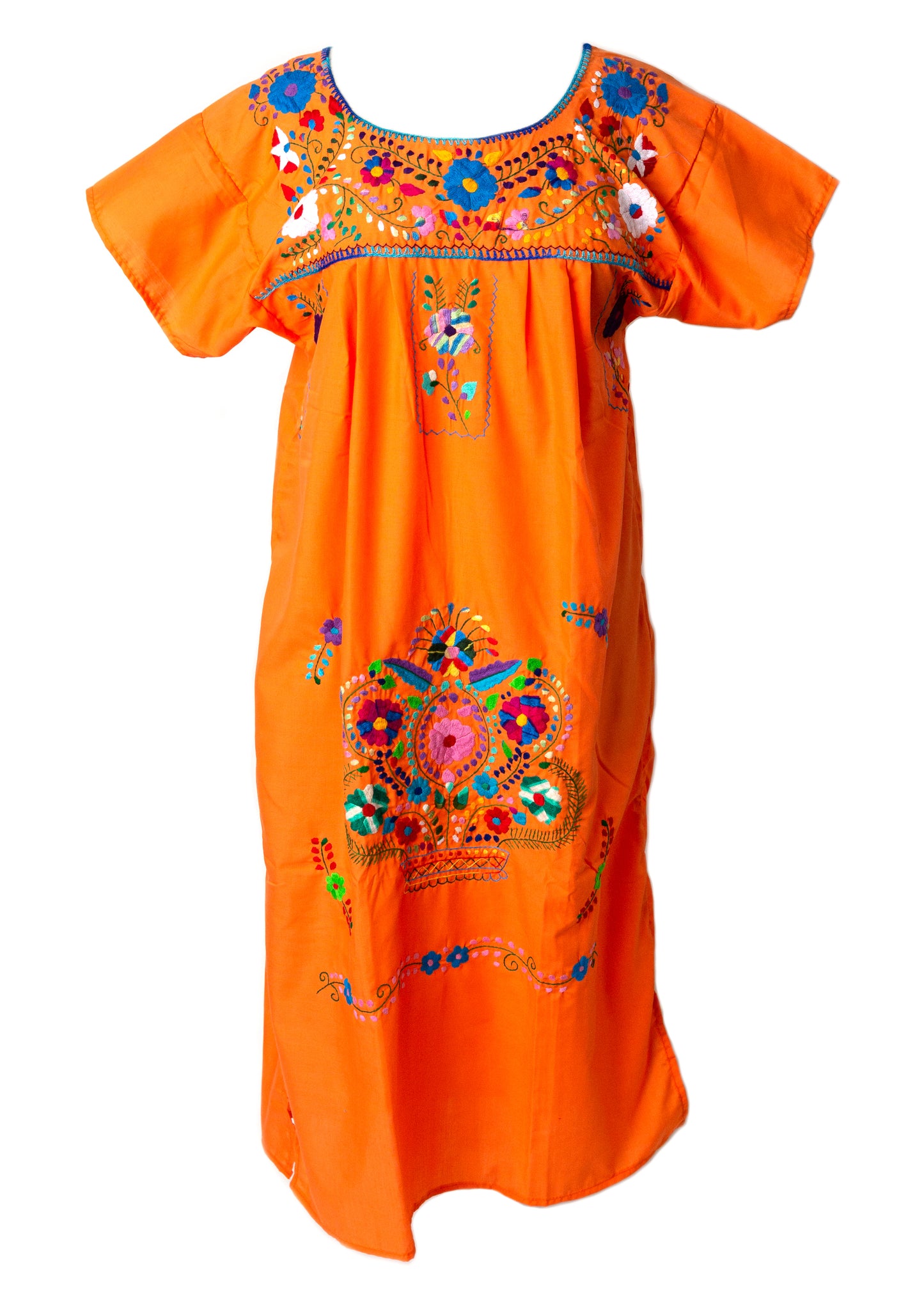 Mexican Embroidered Pueblo Dress - Orange