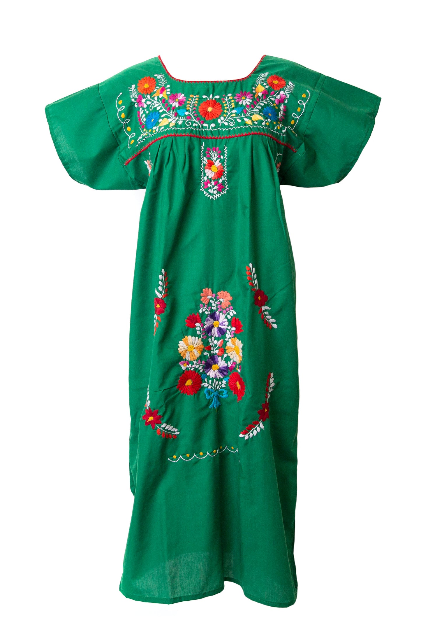 Mexican Embroidered Pueblo Dress - Green