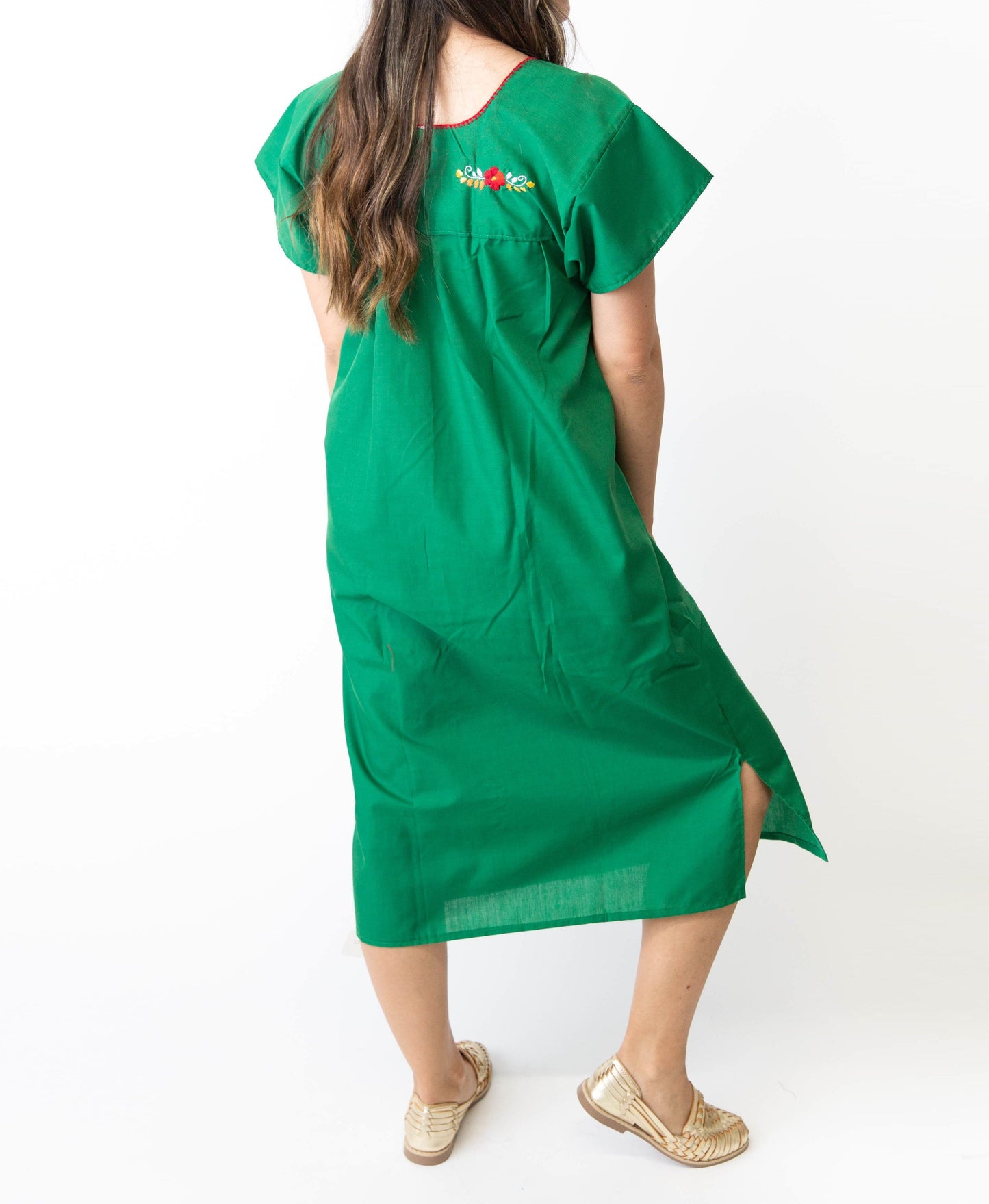 Mexican Embroidered Pueblo Dress - Green