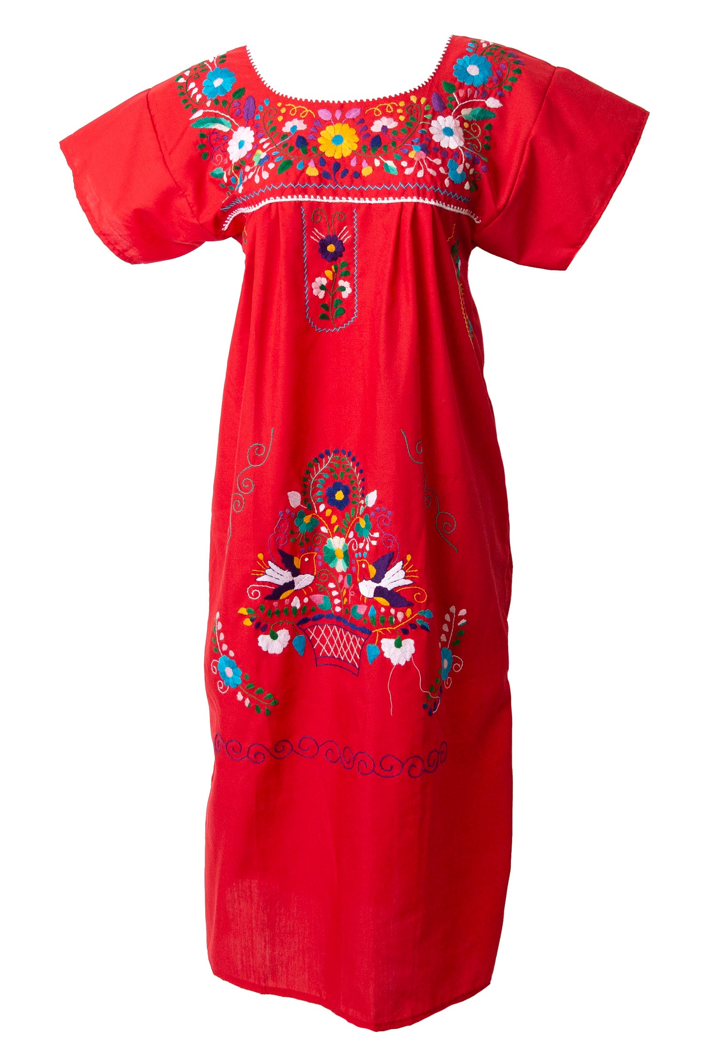 Mexican Embroidered Pueblo Dress - Red