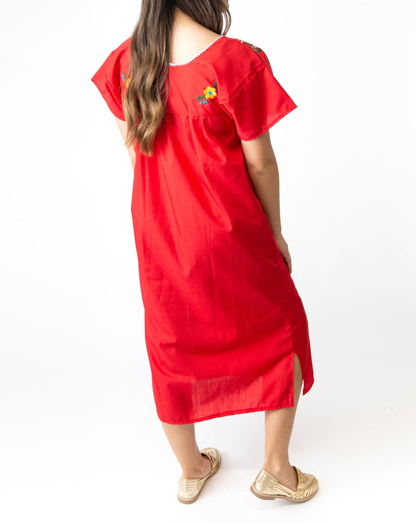 Mexican Embroidered Pueblo Dress - Red