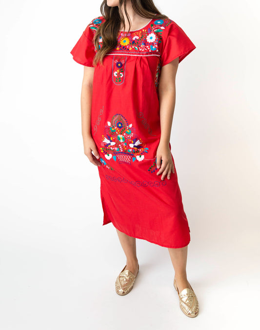 Women's traditional Puebla style hand-embroidered floral dress
