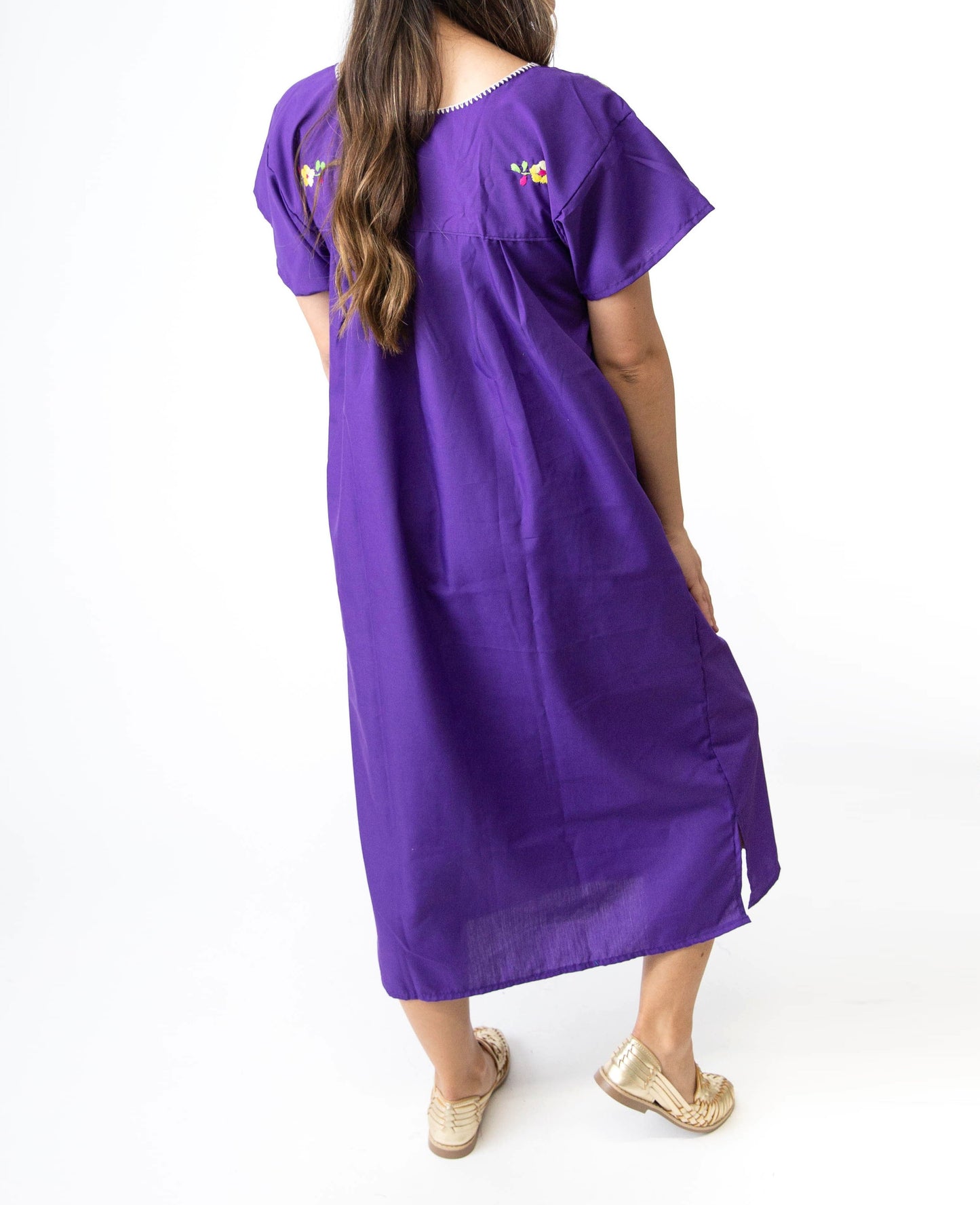 Mexican Embroidered Pueblo Dress - Purple
