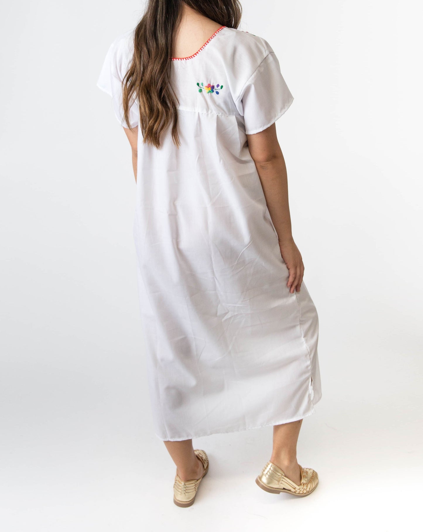 Mexican Embroidered Pueblo Dress - White