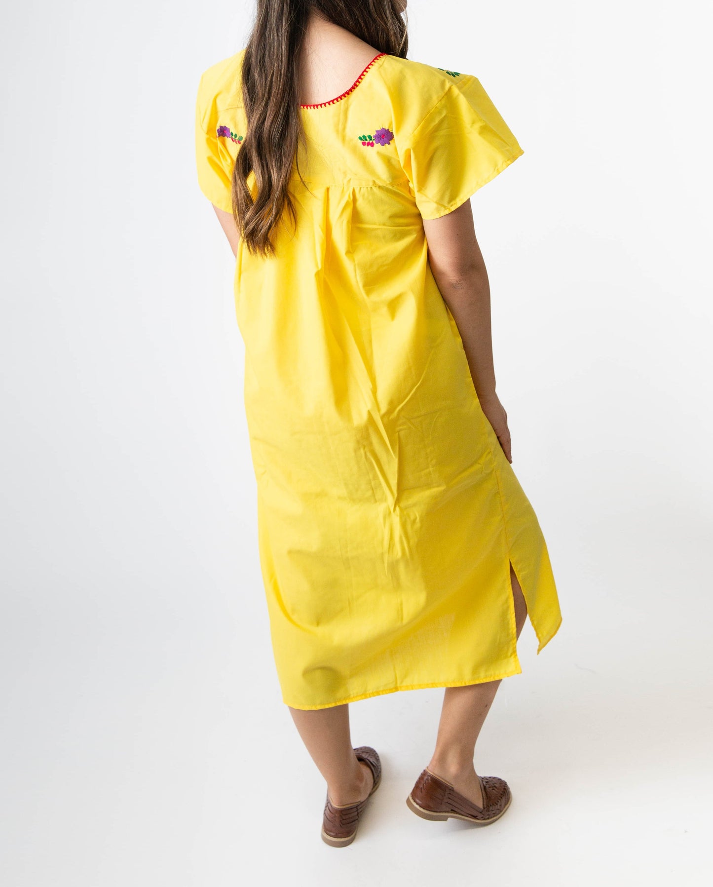 Mexican Embroidered Pueblo Dress - Yellow